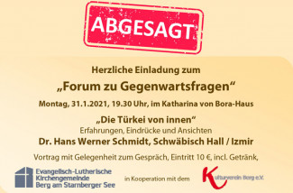 Absage "Forum zu Gegenwartsfragen" am 31.01.2022